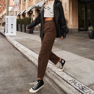 12th Tribe: Bishop Tan Checkered Trousers Size Medium NWT